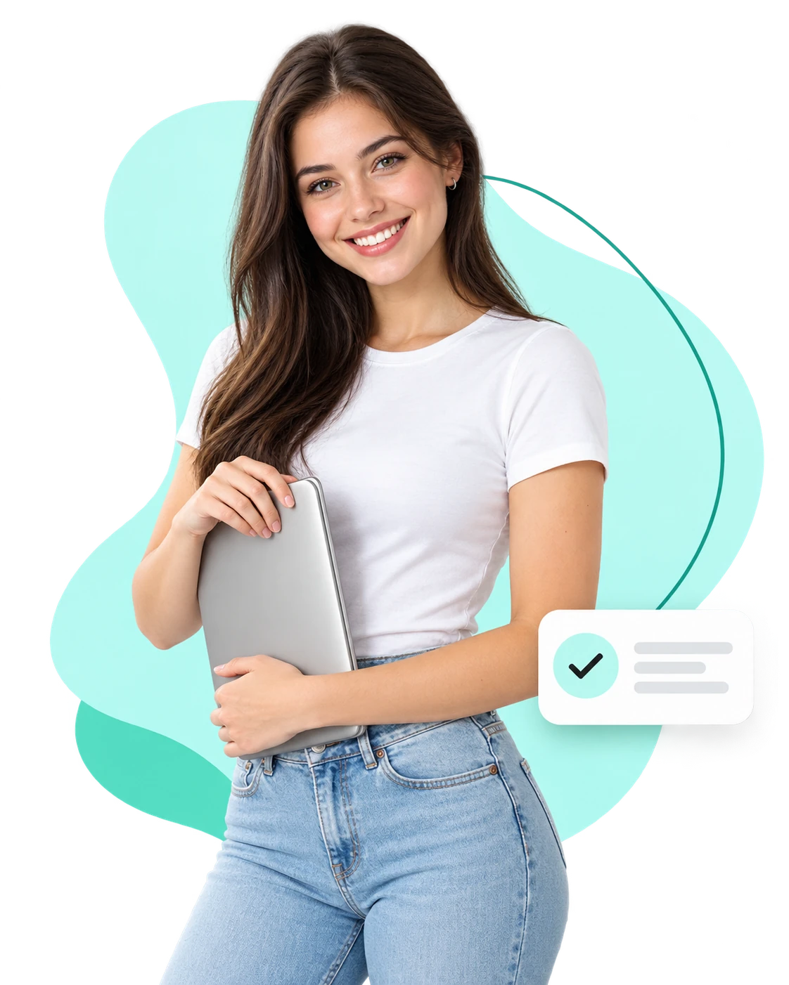 Smiling woman holding a laptop, ready to apply for an Instacash personal loan online