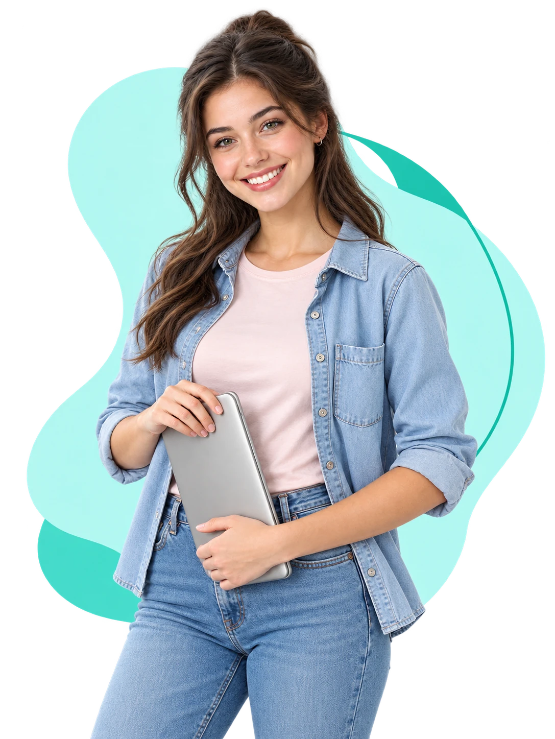 Woman holding a laptop, ready to start a personal loan application